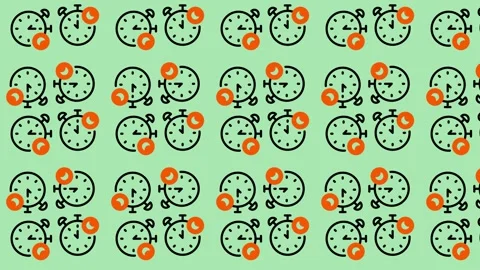 Repetitive Alarm Clocks Pattern on Green Background. Stock Footage 325389450