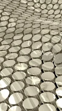 Repetitive array of metallic, textured discs creating a futuristic surface pa Stock Illustration