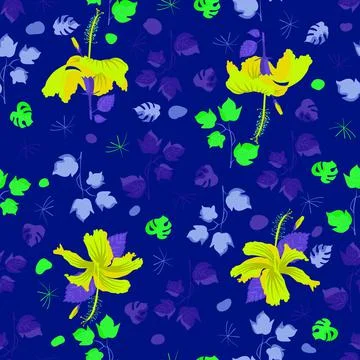 Repetitive flower texture square image art with cute floral design elements. イラスト素材