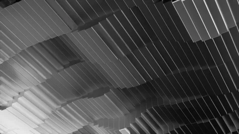 Repetitive Industrial Panels Creating Deep Shadows And Textured Grayscale Stock Footage 345960360
