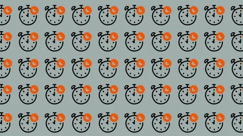 Repetitive Pattern of Alarm Clocks on a Gray Background. Stock Footage 325389517