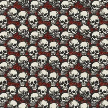 Repetitive pattern consisting of skulls and roses. Stock Illustration
