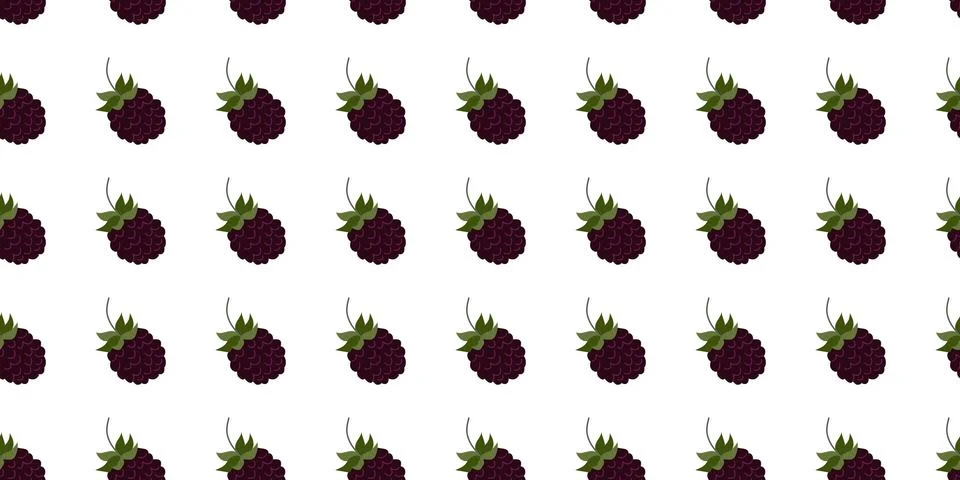 A repetitive pattern features blackberries with green leaves, set against a c Stock-Illustration