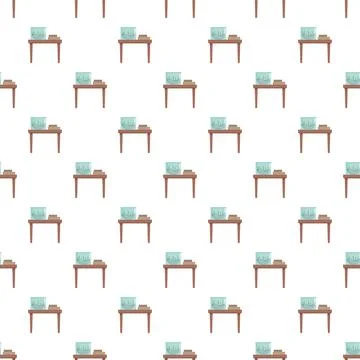 Repetitive pattern with fish tanks and books on tables Stock Illustration