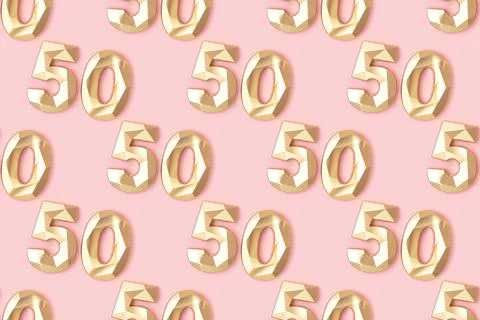 Repetitive pattern made of golden numbers 50. Stock Photos