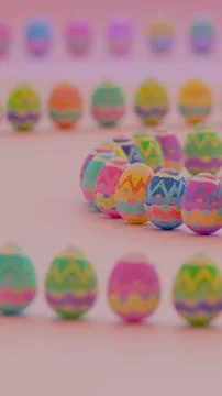 Repetitive pattern of multicolored Easter eggs on a pink surface Foto stock