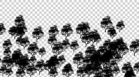 Repetitive pattern of multiple small tree silhouettes forming a natural bor.. Stock Illustration
