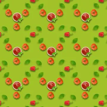 Repetitive pattern. Seamless photographic pattern with tomato and  paprika Stock Photos