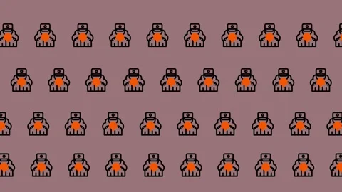 Repetitive Pixel Art Pattern with Orange and Black Figures. Stock Footage 325381732