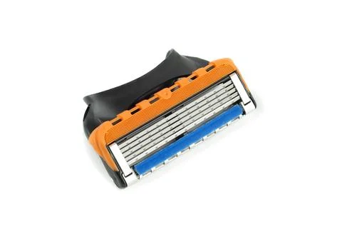 Replaceable razor blade cartridge isolated on white background. Stockfoto's