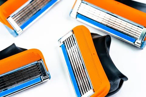 Replaceable razor blades on white background Stock Photos