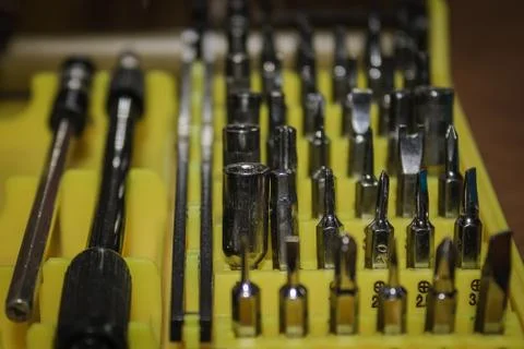 Replaceable screwdriver bits. Foto stock