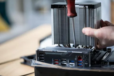 Replacement and installation of a home computer cooling system Foto stock