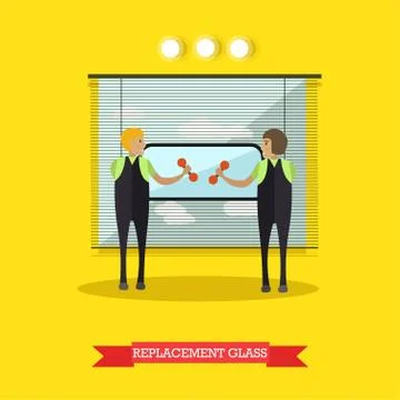 Replacement of glass, car service vector illustration in flat style Stock Illustration