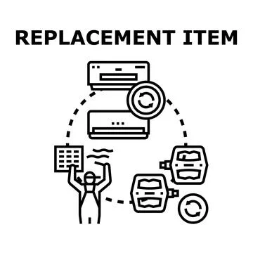Replacement item process for broken equipment or parts Stock Illustration