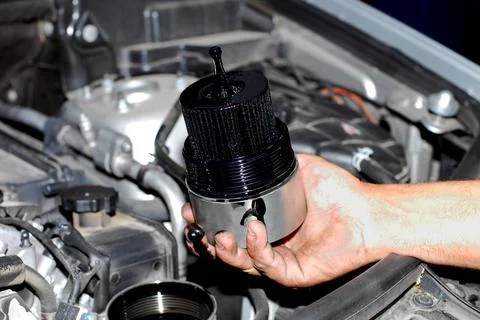 Replacement of oil filter Stock Photos