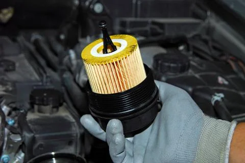 Replacement of oil filter Stock Photos