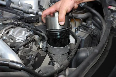 Replacement of oil filter Stock Photos