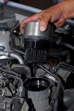 Replacement of oil filter Stock Photos