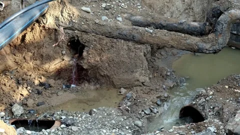 Replacement of old rusty pipes and communications. Stock Footage 243208829