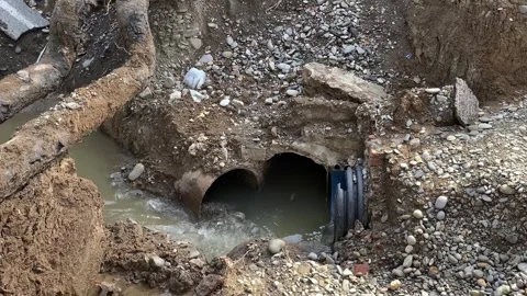 Replacement of old rusty pipes and communications. Stock Footage 252653051