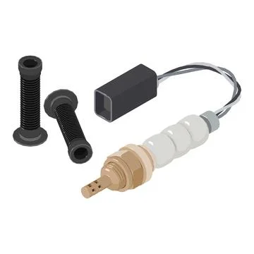 Replacement part icon isometric vector. Black handlebar grip and oxygen sensor Ilustração Stock