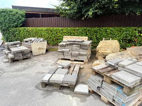 Replacement of paving slabs on the road Stock Photos