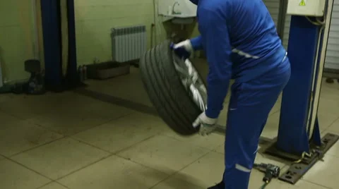 Replacement tires in garage Stock Footage 62479561