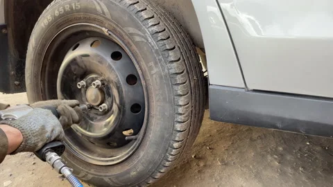 Replacement Wheel Screwing Machine Bolting Stock Footage 185583649