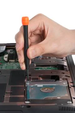 Replacing a laptop hard disk drive Stock Photos