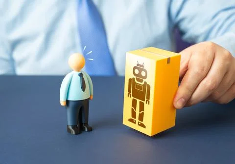 Replacing live workers with robots. Automation of labor and workforce trans.. Stock Photos