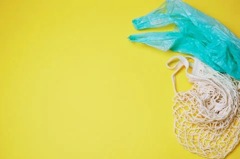 Replacing plastic bags.Taking care of the environment. Replacing plastic bags Stock Photos