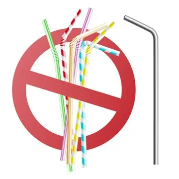 Replacing plastic straws with reusable metal and steel bio tubing for drinking. Stock Illustration