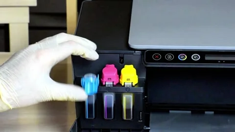 Replacing Printer Ink: Blue, Magenta, Yellow-Fast Easy Guide Stock Footage 320385093