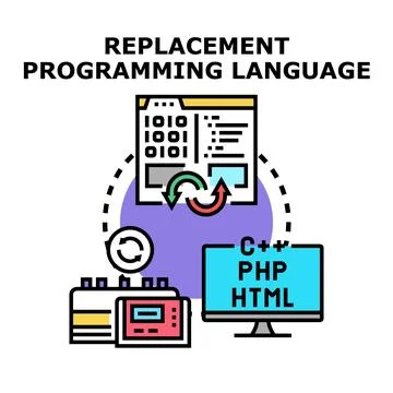 Replacing programming language code with new alternative Stock Illustration