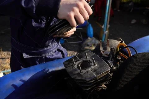 Replacing a racing car engine Stock Photos