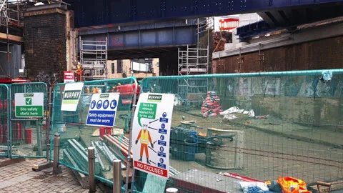 Replacing railway bridge. Stock Footage 229009017