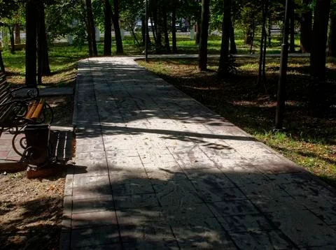 Replacing tiles on the path in the Park in the summer Stock-Fotos