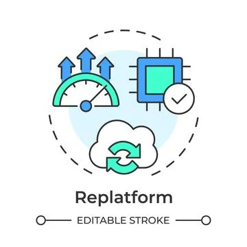 Replatform flat linear concept icon Stock Illustration