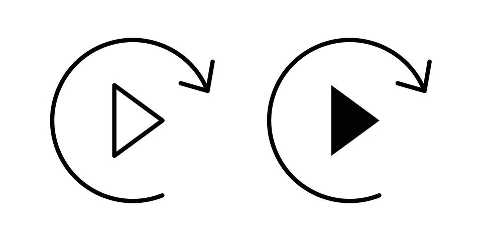 Replay icon solid, line, and editable vector set. Stock Illustration