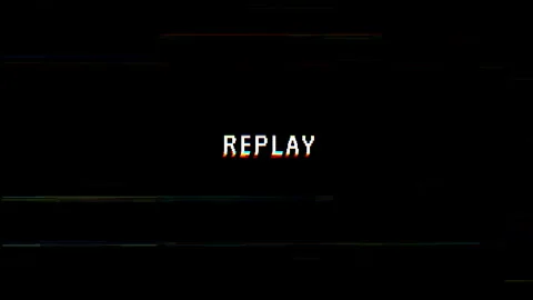 Replay text on retro screen glitch on black background Stock Footage 313019670