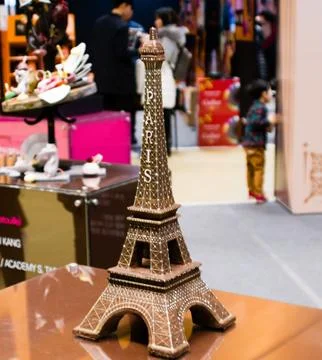 Replica of Eiffel Tower made of dark chocolate 写真素材