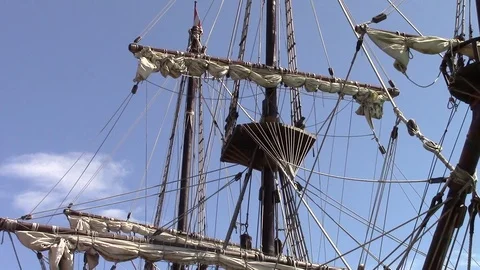 Replica Pirate Ship in Port, Old San Juan, Puerto Rico, USA Stock Footage