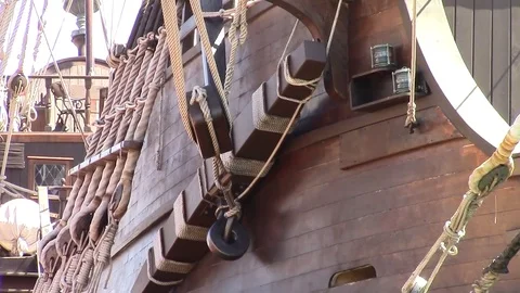 Replica Pirate Ship in Port, Old San Juan, Puerto Rico, USA Stock Footage