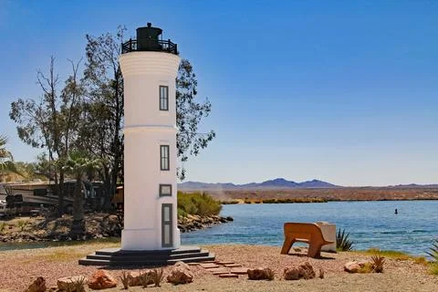 Replica of the Robert H. Manning lighthouse in Lake Havasu City, Arizona, USA Stock Photos