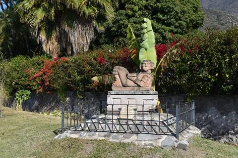 A replica statue of Ehecatl god of the wind on the Malecon in Ajijic Stock Photos