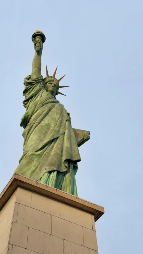 Replica Statue of Liberty monument in Paris, France Stock Footage 339783772