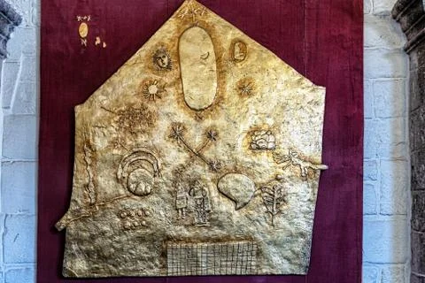 Replica of Sun disk from the Sun Temple, Cusco, Peru. Stock Photos