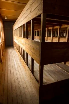 Replica triple bunks. dachau concentration camp. Stock Photos