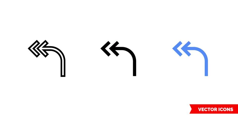 Reply all arrow icon of 3 types color, black and white, outline. Isolated vec Stock Illustration